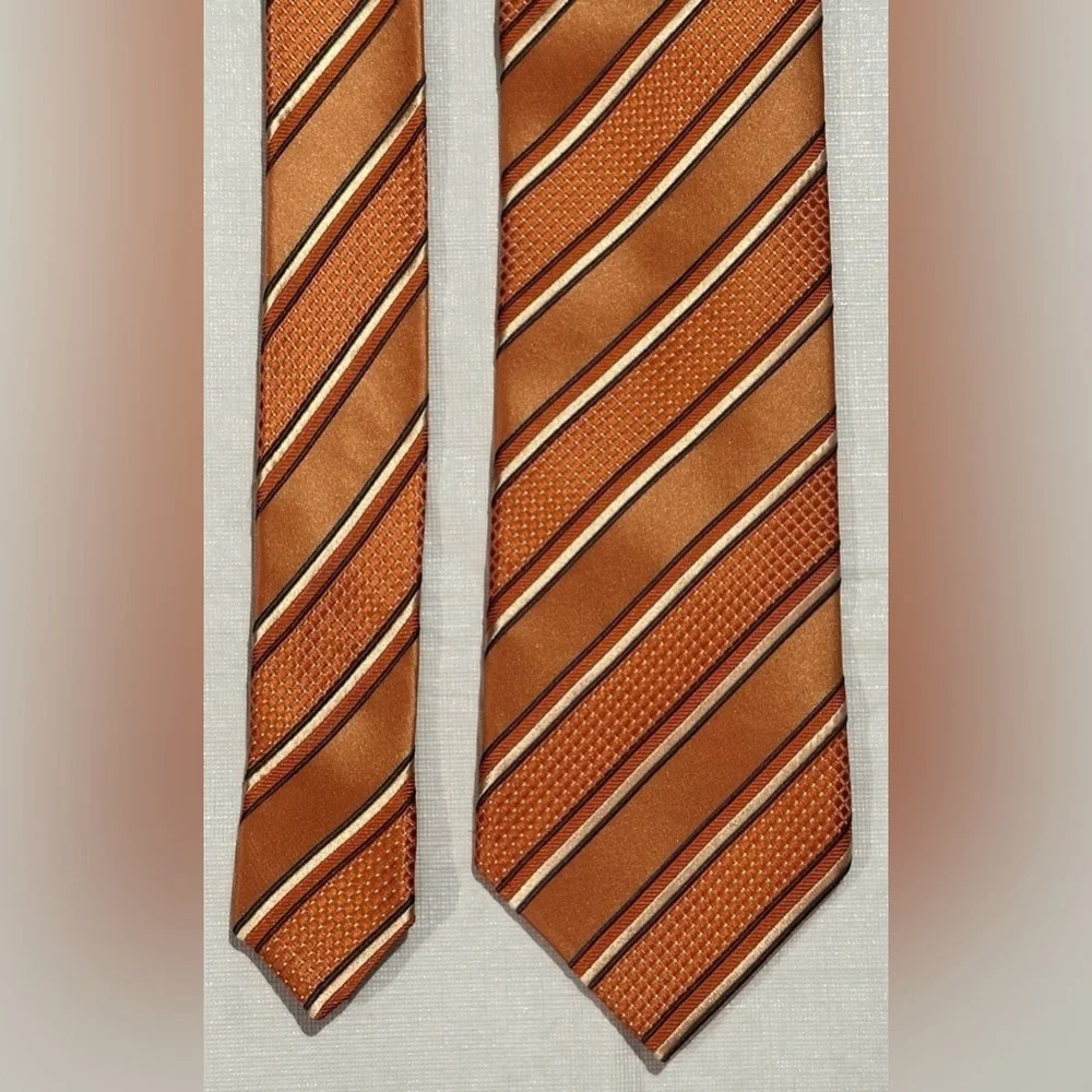 $250 NEW ERMENEGILDO ZEGNA TIE SILK ORANGE TANGERINE TONES DIAGONAL STRIPES